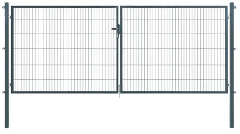 Porte double extra large l 400 x H 120 cm - Anthracite RAL 7016 - Portail à double battant avec poteaux et cylindre de serrure - Galvanisé et revêtu par pulvérisation - Résistant aux UV et aux