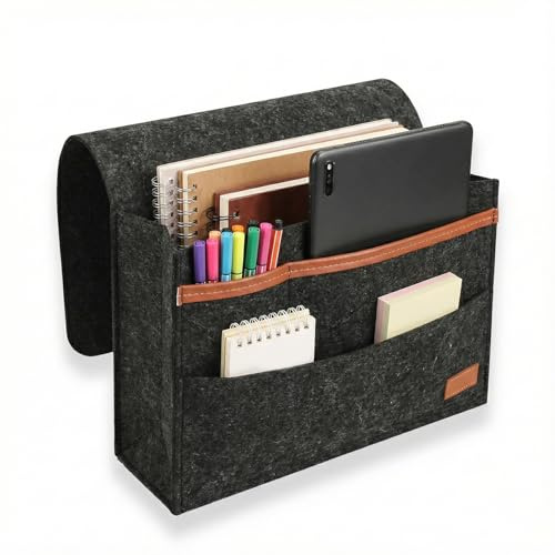 1 Pcs durable Bedside Storage Bag, Felt Bedside Organiser, Non-slip Bedside Storage Caddy Hanging Organizer, Bed Pocket Organiser for Rail Sofa Bunk Beds Phone Remote Control Holderfor Books, Tablet