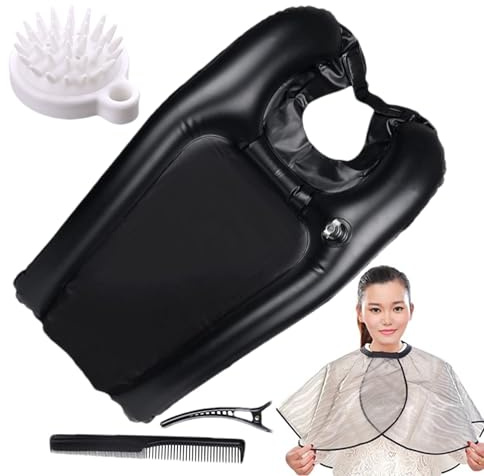 Aufblasbares Haarwaschbecken, Tragbares Waschbecken für Bettlägerige, Spritzwassergeschützte Ablage mit wasserdichtem Umhang-Clip-Kämmen, Mobile Haarwaschhilfe für Behinderte Senioren & Kinder