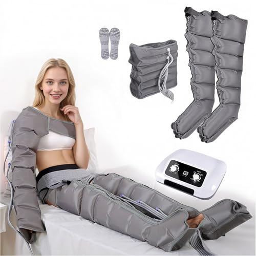 Massagegerät Presotherapie Beine | Professionelle Stiefel mit 6 Kavitäten Presotherapie für zu Hause Massagegerät für Füße und Beine (grau, 2 Beine + Bauch)
