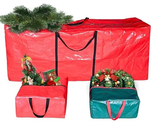 Juego de 3 Bolsa de Almacenamiento para árboles de Navidad XXL,165 x 78 x 38 cm, con 2 Bolsas de Almacenamiento para Adornos navideños, oropel y Luces de Cadena. Se Adapta a árboles Artificiales