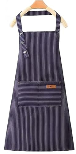 SK-QACD Delantal para hombres y mujeres con tirantes ajustables y bolsillos grandes Delantales de chef de cocina transpirables a rayas, impermeables, azules