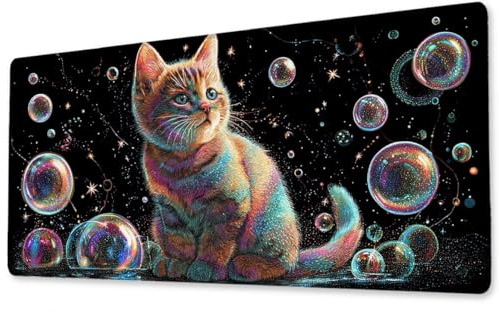 Mousepad Großes Gaming Mauspad XXL Katzen 900x1800x3 mm Schreibtischunterlage rutschfeste Gummibasis Wasserdicht und Langlebig Tastatur Unterlage für Gaming,Büro,Zuhause Extra Vernähten Kanten zj-662