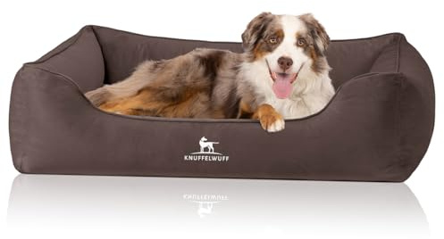 Knuffelwuff orthopädisches Hundebett Jona Samt S Braun | Memory Foam | Bezug abnehmbar waschbar | gelenkschonend wärmend langlebig | für kleine mittelgroße große Hunde