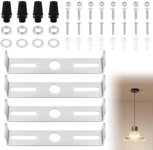 AUAUY 4 Stück Deckenleuchte Halterung, 95 mm Pendelleuchte Halterung | Licht Kit mit Schrauben, Unterlegscheibe Mutter Gummistopper Expansionsrohr Halterung für Kronleuchter Beleuchtung Aussetzung