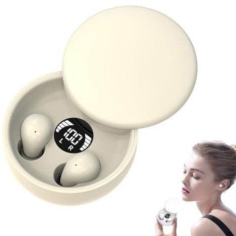Listenings Digital Mini Headphones, Mini Invisible Wireless Earbuds, Bluetooth 5.4 Headphones In Ear with Noise Cancelling Mic, Waterproof Sleep Earbuds, True Wireless Earbuds for Sleeping (Beige)