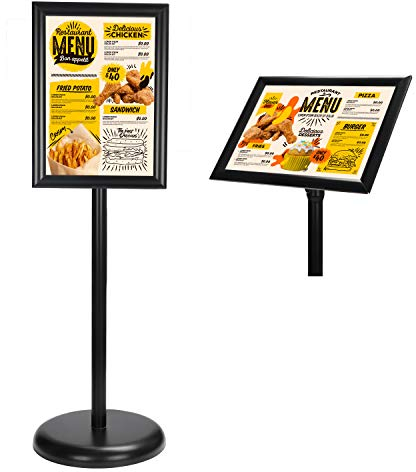 BELLE VOUS Expositores de Pie A4 Negro – Soporte para Poster de Aluminio de Pedestal – Marco para Vista en Vertical y Horizontal - Atril Ajustable para Bodas, Exhibiciones, Tiendas y Restaurantes