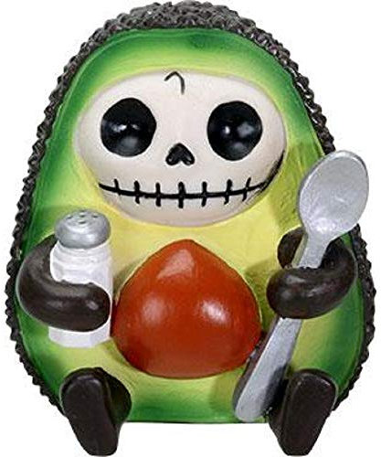 SUMMIT COLLECTION Furrybones HASS - Esqueleto con diseño de aguacate, sosteniéndose en una salera y cuchara