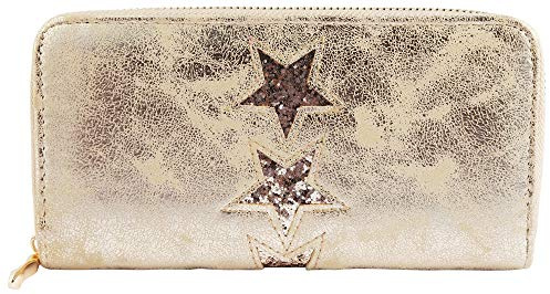Excellanc Damen Geldbörse Lederimitat Beige Sterne Format 19 x 10 cm