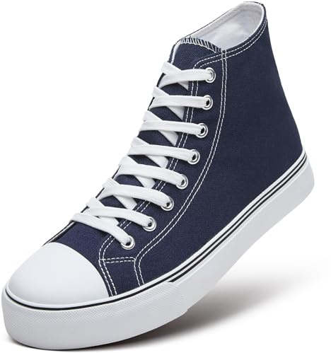 ZGR Men's High Top Canvas Sneakers Lace Up Classic Casual Walking Shoes, Navy, 6.5 UK