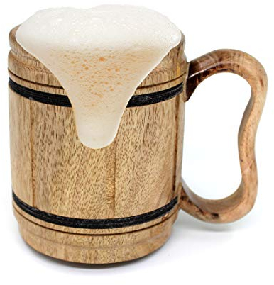 5MOONSUN5's Handmade wooden Beer Mug stainless steel Cup Carved Natural Beer Stein Old-Fashioned Barrel natural Vintage Bar accessories Wood Carving Mug Great Retro Design Beer Tankard for Men 16oz