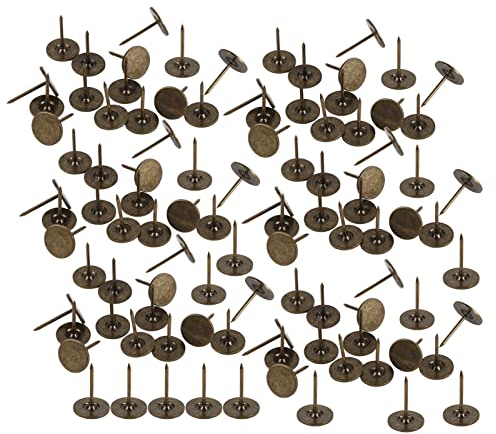 Sheens 100 Stück Polsternägel für Polstermöbel, antike Polsternägel, Polsternägel, antik, Zyankopf, Bronze, großer Flacher Kopf (14 x 20 mm)