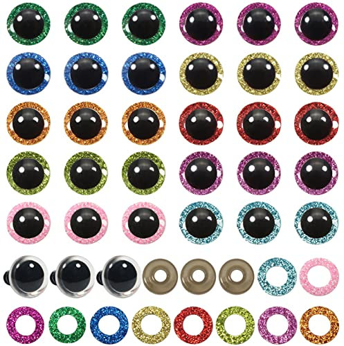TOAOB 120 Stück 12mm Sicherheitsaugen Puppenaugen Tieraugen Kunststoff Bastel Augen Glitzer Bunt Augen mit Unterlegscheiben für Häkeltiere Marionette Puppenherstellung