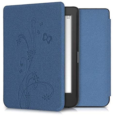 kwmobile Klapphülle kompatibel mit Tolino Page 2 Hülle - eReader Case - Ranken Schmetterling Dunkelblau