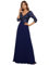 Ever-Pretty Women's V Neck Long Sleeve Elegant A Line Floor Length Long Chiffon Evening Dresses with Sequin Navy Blue 8UK