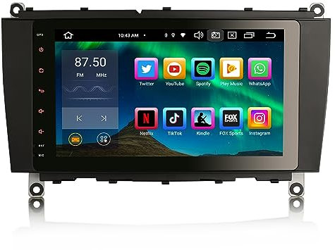 8 Core Android 14 Estéreo de Automóvil para Mercedes Benz Clase CLK W209 C209 A209, Radio Coche Apoyo Wireless CarPlay GPS Navegación Bluetooth 5.0 WiFi 4G Dab+ Wireless CarPlay IPS Pantalla táctil