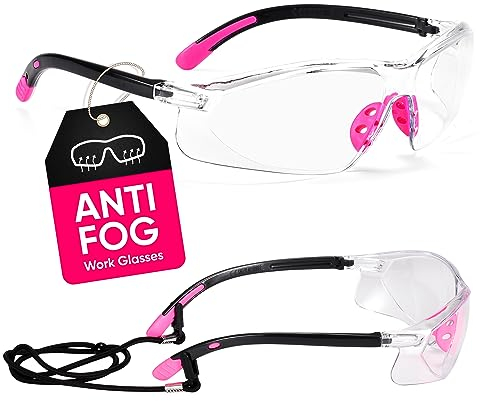 SAFEYEAR Mujer Gafas de Seguridad antirrayas, EN166, Certificación SG003, Antivaho, Protección UV, para Mujeres, Antivaho, Z87, (Normal, Rosa)