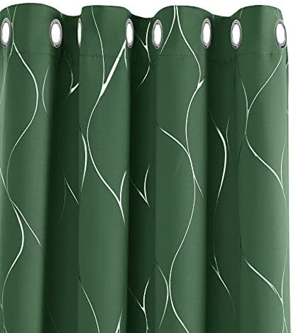 Deconovo Abdunkelnd Vorhang thermo Thermogardine Hitzeschutz dicke Kälteschutz, Ösenvorhänge für Raum Verdunkeln, Thermogardinen für Schlafzimmer, 214x132 cm(HöhexBreite), Waldgrün, 2er Set