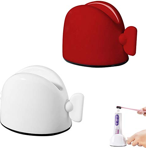 2 Pièces Presse-Tubes, Tube Distributeur de Dentifrice, Créatif Tourner PP Plastique Presse-Dentifrice Paresseux pour Dentifrice, Nettoyant pour Le Visage, Crème pour Les Mains (Blanc, Rouge)