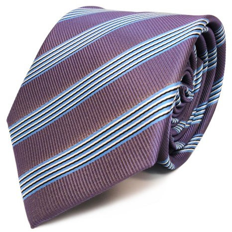 TigerTie Designer Krawatte in violett lila blau schwarz weiss gestreift