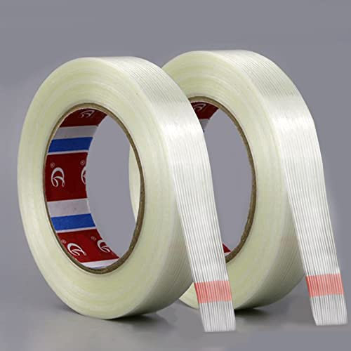 KAIY Mono-Filament-Umreifungsband, 2 Rollen, 1,27 cm x 60 m, strapazierfähiges, transparentes, verstärktes Fiberglasband, glasfaserverstärktes Filamentband