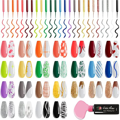 25 Farben VidaRosa Gel Nagellack UV LED Lackiergel Lack für 3D Nail Art DIY Nageldesign Nagel Strichzeichnung Pinselstift, Nagellack für Maniküre Salon, 10ml