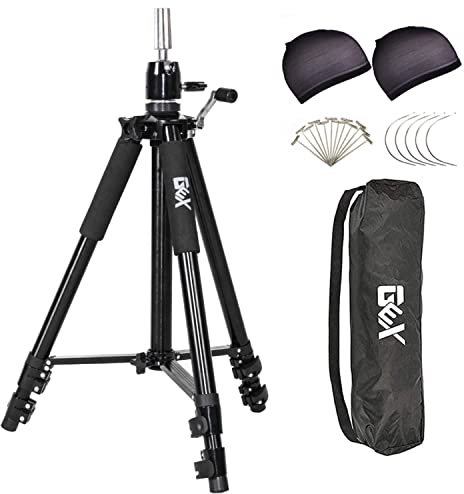 GEX 63 Heavy Duty Mannequin Tripod Stand for Wig Cosmetology Training Practice Doll Manikin Head Tripod Wig Stand With Travel Bag (Black)