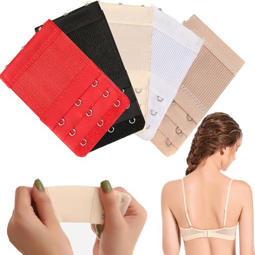 CINY Extensores de Sujetador, 5 Piezas De Extensiones De Correa De Sujetador Juego Elásticas, 3 Filas 3 Ganchos, Hebilla De Ropa Interior Elástica Suave (Blanco Negro Beige Albaricoque Rojo)