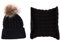 WmHeoo2077 Strick-Mütze gefüttert mit Fell-Bommel,Unisex-Adult Hat Mütze,Warmes Kindermütze und Schal Set, Babymütze,schwarz,Einheitsgröße