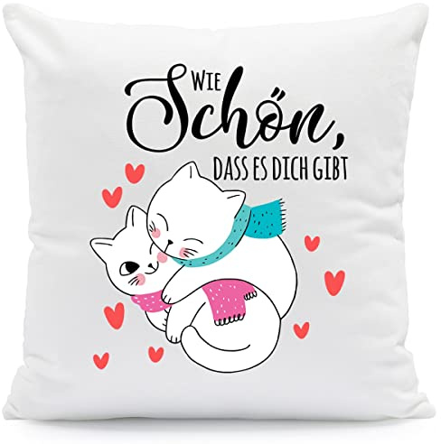 GRAVURZEILE Kissen mit Spruch - Wie schön, DASS es Dich gibt - Geschenk für Freund Freundin Partner zum Geburtstag Weihnachten Valentinstag - Liebesbeweis - Für Sie & Ihn Farbe mit Füllung