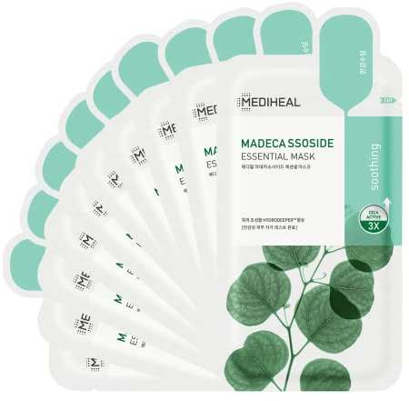 Mediheal Meilleur Masque en Tissu Coréen - Masque Essentiel Madecassoside pour Peaux Sensibles et Sujettes aux Imperfections - Hydratant, Apaisant, Réparateur - 10 Feuilles