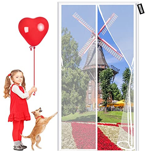 Rideau Moustiquaire Magnétique,Rideau Anti Mouche 100 x 220 cm Aimantée de Porte Rideau Anti-moustique Pour porte de balcon, terrasse, Couloirs, Empêche les Moustiques - Blanc A