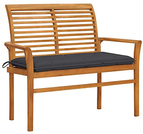 Gecheer Gartenbank mit Anthrazit Auflage Parkbank Sitzbank Massivholzbank Terrassenbank Holzbank Balkonbank Gartenmöbel Bank für Balkon, Terrasse & Garten, 112 cm Massivholz Teak