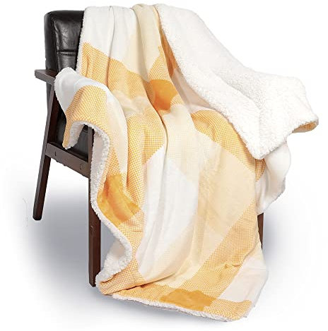 NANPIPER Sherpa-Decke, warme flauschige karierte Decke, weiche Fleece-Decke für Couch, beige kariert, 127 x 152,4 cm