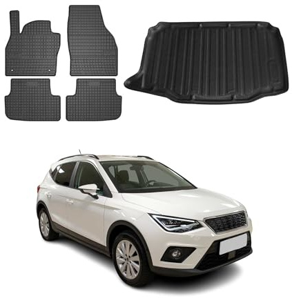 OMAC Fußmatten & Kofferraumwanne Set kompatibel mit Seat Arona 2017-2026 Untere Gummi Schwarz 5X