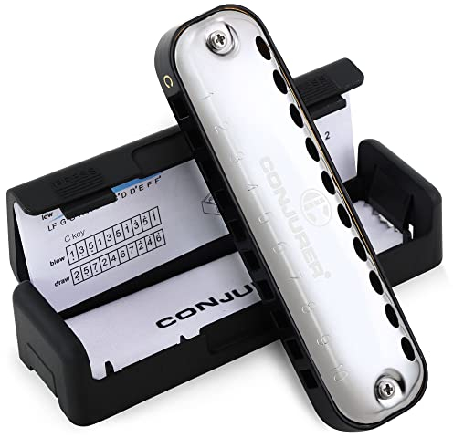Conjurer Blues Mundharmonika C-Dur Anfänger& Kinder Blues Harp C 10-Loch Diatonische Harmonika Instrument Muntamonika mit hochwertigen Messing Stimmzungen und Hervorragender Klang, 1007 C Dur, Schwarz