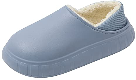 JOMIX Zuecos Mujer Invierno con Peluche Zapatillas Casa Mujer con Cordón Elástico Pantuflas Mujer Impermeables Interior Exterior (Azul, 39/40)
