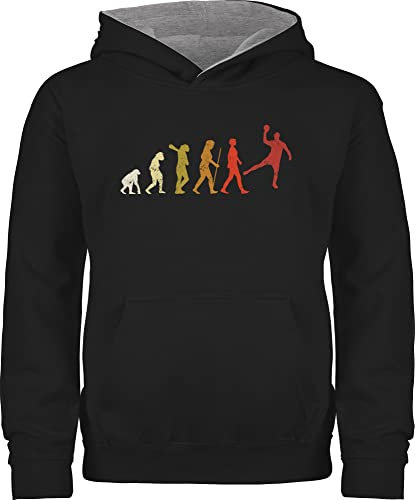 Shirtracer Pullover Kinder Hoodie Jungen Mädchen - Sport Kleidung - Handball Evolution Vintage Male - 152 (12/13 Jahre) - Schwarz/Grau meliert - 25. Geburtstag pullis Pulli Kapuzenpulli Hoody Kids