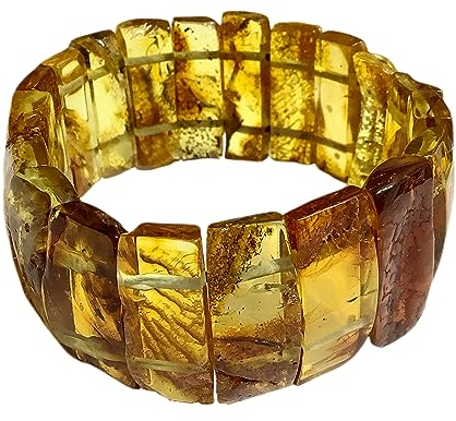 Armband Bernstein Platten L, G. 18-20, Armreif Damen echter baltischer Bernstein, Farbe Natur Slag, 100% handgefertigt in Deutschland