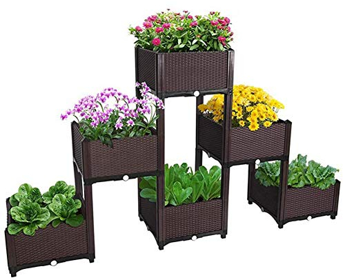 Hochbeet, 6 Moderne Rattan-Kunststoff-Pflanzgefäße mit selbstbewässerndem Design und Drainagelöchern für frisches Gemüse