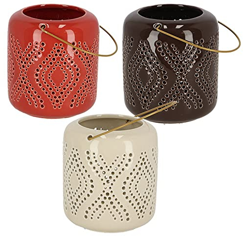 Rivanto® Desert Dream Windlicht Größe L aus Terracotta Ø 12 x H13,5 cm für Kerzen & Teelichter, Laterne für Boden & Tisch
