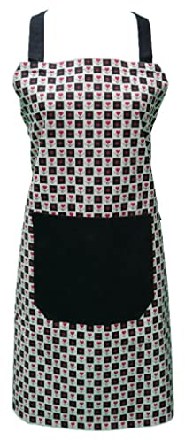 Verstellbare Schürze mit großer Tasche und langen Bändern. Kochchürze Küchenschürze aus hochwertiger Baumwollmischung. Modell L´amour. Farbe wählbar. (Schwarz)