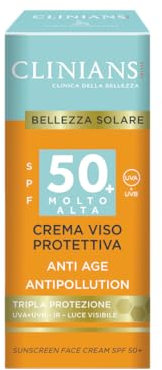 CLINIANS | Crema Solare Viso Anti Age SPF50+ con Peptide Multifunzionale Anti Age e Vitamina E, 50mL
