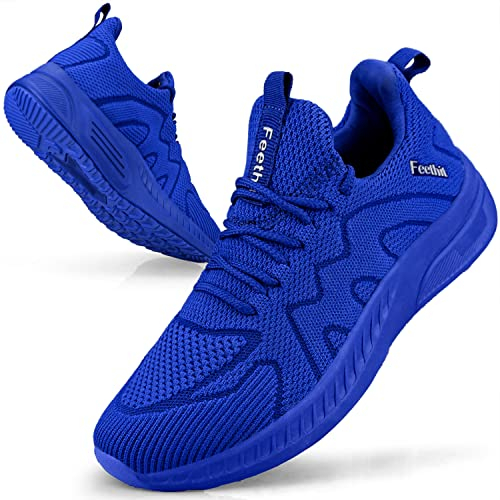 Feethit Baskets et Chaussures de Sport Homme Tennis Respirant Légères et Confortables de la Mode de Marche Fitness Running Tennis Outdoor Gym Jogging Sneakers Hommes Le Bleu 44 EU