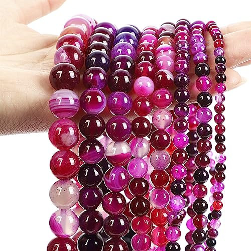 Only faith Lot de 188 perles rondes en pierres précieuses pour fabrication de bracelets, bijoux, perles, perles en vrac, pour colliers (4 mm (188 pièces), agate rose)