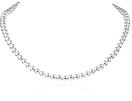 Diamond Treats Kugelkette aus 925 Sterling Silber, Damen-Halskette aus Silberperlen, Design Kugel Statement Halskette, Silber Perlen-Kette für Damen und Mädchen mit Kugeln aus 925er Silber.
