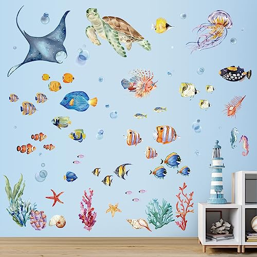 wondever Wandtattoo Unter dem Meer Meeresschildkröten Wandaufkleber Tropischer Fische Unterwasserwelt Wandsticker Wanddeko für Kinderzimmer Babyzimmer Badezimmer