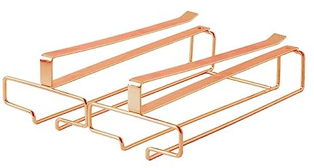 JISADER Glasses Storage Hanger Hanging Glass Holder 2 Rows Wine Glass Holder Goblets Organizer Wine Glass Rack Stemware Rack for Cupboard Kitchen, Rose Gold