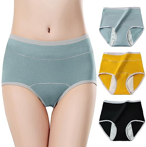Kobilee Menstruationsunterwäsche Große Größen 3PC für Wochenbett Saugstark High Waist Weiche Periodenslip Seamless Starke Blutung Periodenunterschwäsche Hipsters Perioden Unterslip 2023