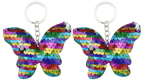 VGOL 2 Stück Glitzernde Schmetterlings Schlüsselanhänger Regenbogen Schmetterlings Schlüsselanhänger Pailletten Bunter Schlüsselanhänger Autohaus Schlüsselanhänger für Taschen Rucksäcke Geldbörsen